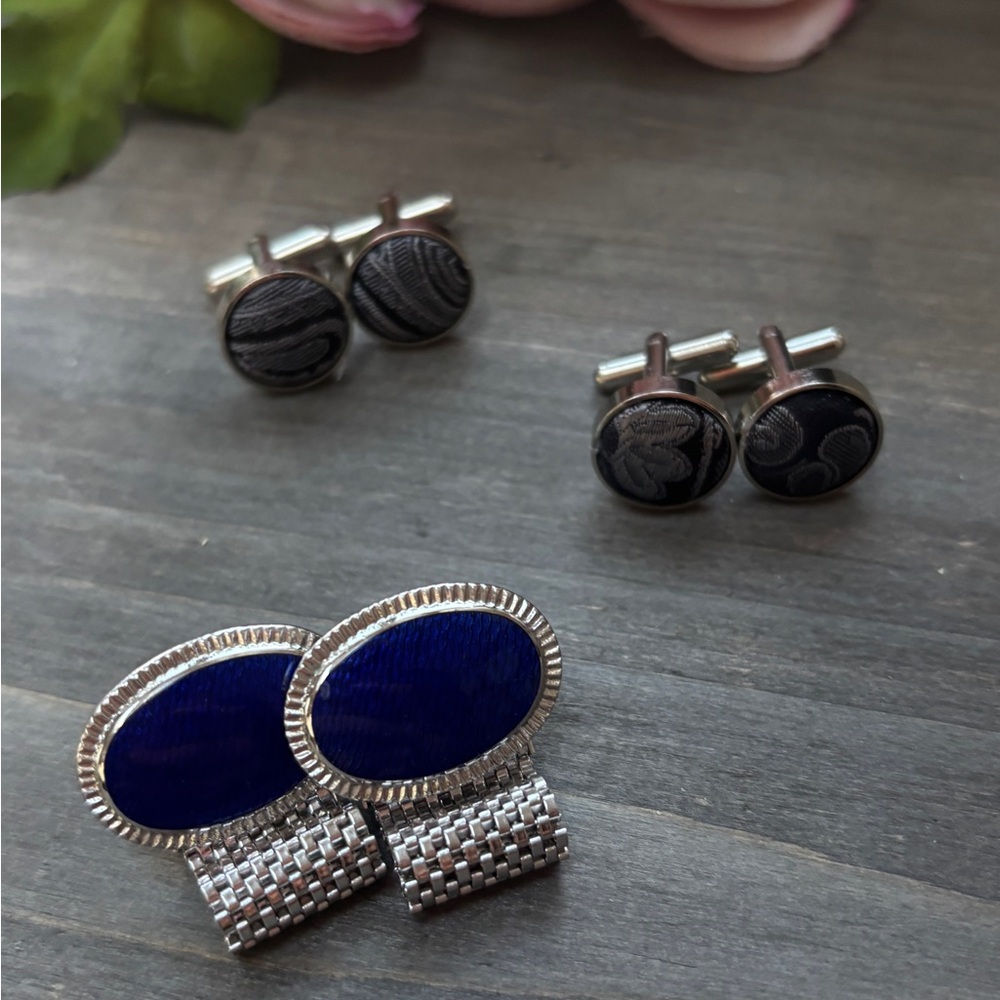 Cufflinks 3 Pair SIlver with Accents